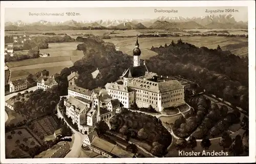 Ak Hersching am Ammersee, Kloster Andechs, Benediktenwand, Dreitorspitze, Zugspitze