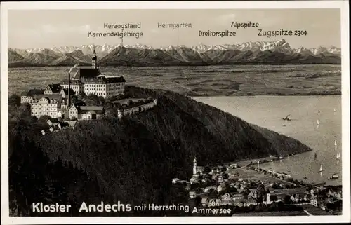 Ak Hersching am Ammersee, Kloster Andechs, Benediktenwand, Dreitorspitze, Zugspitze