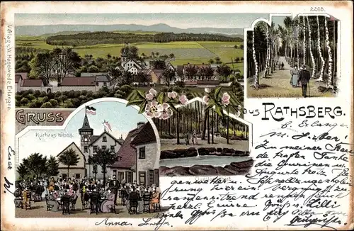 Litho Rathsberg Marloffstein Mittelfranken, Kurhaus Weiß, Quellengebiet, Waldweg