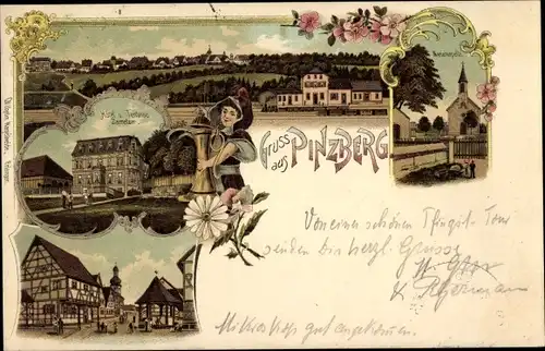 Litho Pinzberg in Oberfranken, Hotel Zametzler, Mariakapelle, Bierkrug