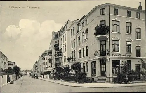 Ak Hansestadt Lübeck, Adlerstraße, Papier und Schreibwarenhandlung