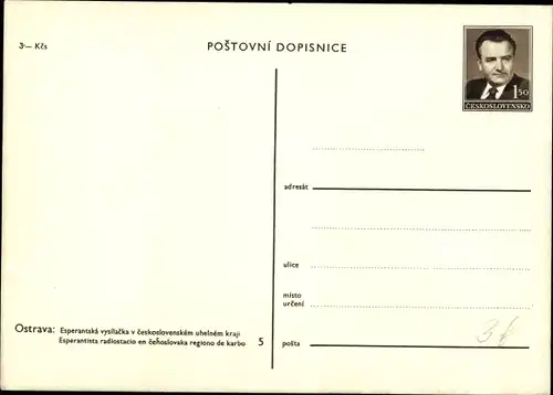Ganzsachen Ak Ostrava Mährisch Ostrau Region Mährisch Schlesien, Esperantista radiostacio