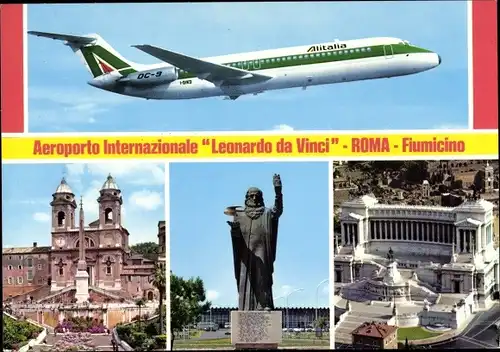 Ak Fiumicino Roma Rom Lazio, Passagierflugzeug Alitalia DC 9, Flughafen Leonardo da Vinci