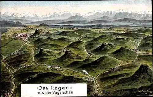 Landkarten Künstler Ak Felle, Eugen, Aach im Hegau, Welschingen, Mühlhausen, Gebirge