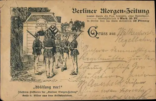 Litho Berliner Morgenzeitung, Wachsoldaten bei der Ablösung