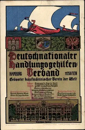 Ak Deutschnationaler Handlungsgehilfen Verband Hamburg und Wien, Wappen