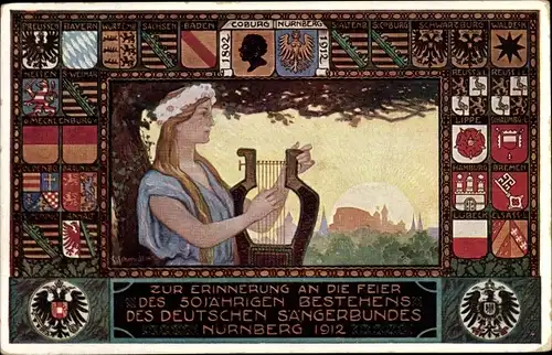 Wappen Künstler Ak Schmidt, C., Nürnberg, 50 Jahrfeier Deutscher Sängerbund 1912, Sängerbundesfest