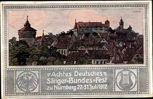 Ganzsachen Künstler Ak Kröger, Nürnberg in Mittelfranken, 8. Dt. Sängerbundesfest 1912, Panorama