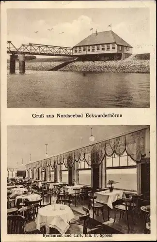 Ak Eckwarderhörne Butjadingen Wesermarsch, Seegastbrücke, Café