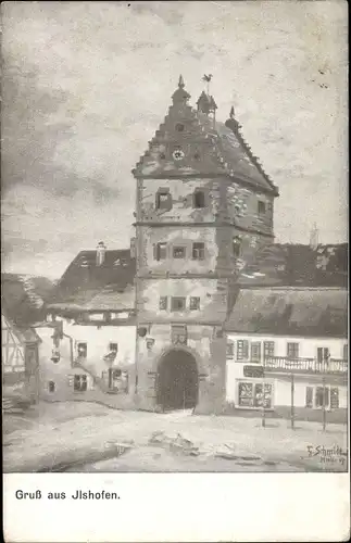 Künstler Ak Schmidt, Ilshofen in Württemberg, Rathaus, Torbogen
