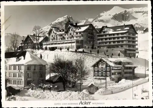 Ak Wildhaus Kanton St Gallen Schweiz, Hotel und Kurhaus Acker, Winteransicht