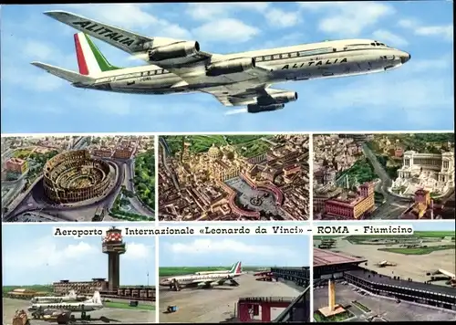 Ak Fiumicino Roma Rom Lazio, Passagierflugzeug Alitalia, Flughafen Leonardo da Vinci