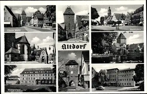 Ak Altdorf bei Nürnberg in Mittelfranken Bayern, Marktplatz, Wichernhaus, Stadtkirche, Oberer Markt