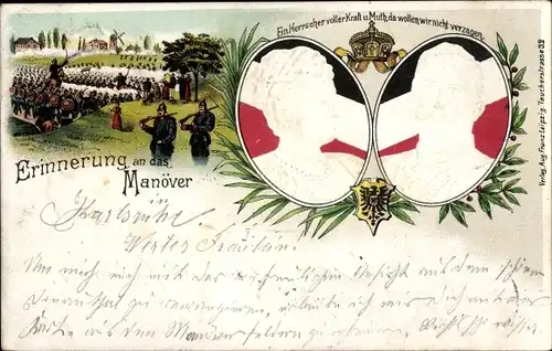 Präge Litho Kaiser Wilhelm II., Kaiserin Auguste Viktoria, Manöver