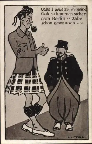 Künstler Ak Knittel, Französischer und britischer Soldat