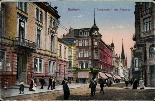 Ak Bochum im Ruhrgebiet, Bongardstraße mit Rathaus, Handlung