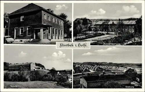 Ak Flintbek in Schleswig Holstein, Sparkasse, Kreispflegeheim, Siedlung, Schule