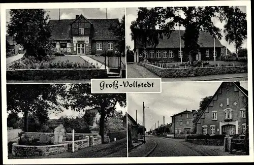 Ak Groß Vollstedt in Schleswig Holstein, Gasthof, Denkmal, Dorfpartie