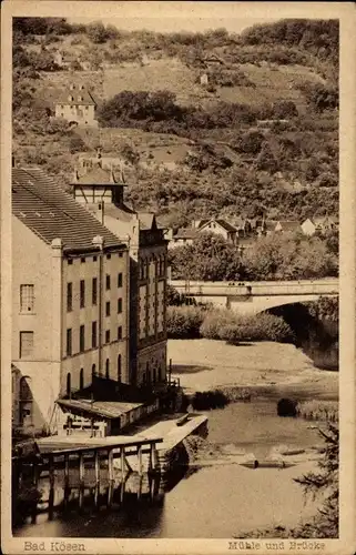 Ak Bad Kösen Naumburg an der Saale, Flusspartie mit Mühle und Brücke