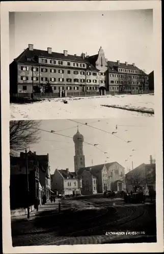 Ak Lechhausen Augsburg in Schwaben, Straßenpartie, Gleise, Gebäude ?
