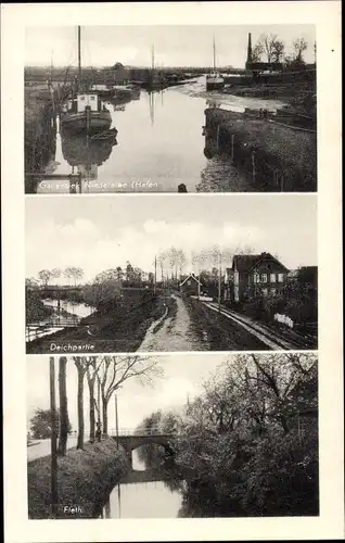 Ak Gauensiek Drochtersen in Niedersachsen, Hafen, Deichpartie, Fleth