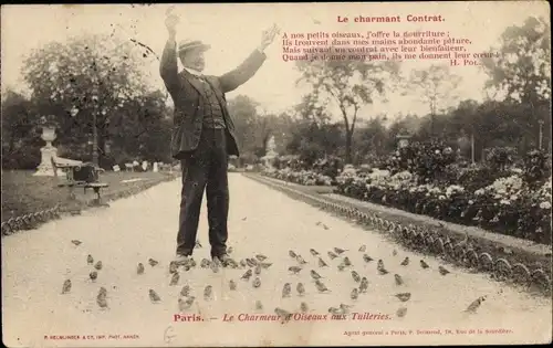 Ak Paris Frankreich, Charmeur d'Oiseaux aux Tuileries, Le charmant Contrat