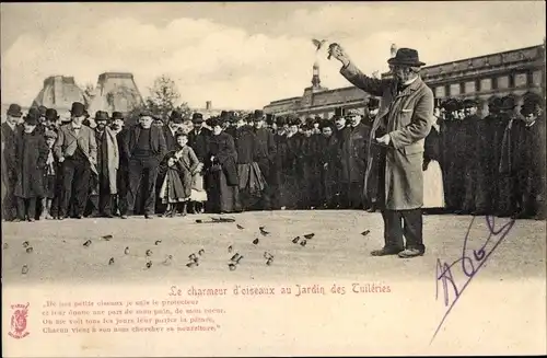 Ak Paris Frankreich, Charmeur d'Oiseaux aux Tuileries, Jardin des Tuileries