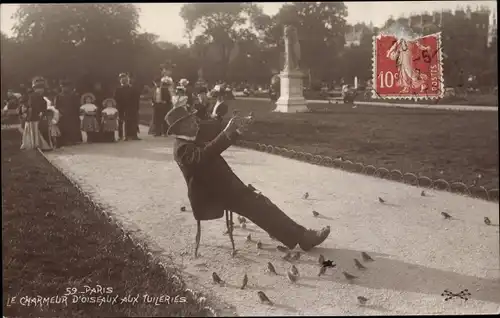 Ak Paris Frankreich, Charmeur d'Oiseaux aux Tuileries, Jardin