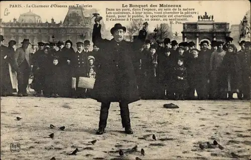 Ak Paris, Le Banquet des Moineaux, Le Charmeur d'Oiseaux aux Tuilleries