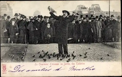 Ak Paris Frankreich, Le Charmeur d'Oiseaux aux Tuileries, Jardin des Tuileries