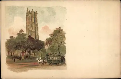 Litho Paris II, Square de la Tour Saint Jacques, Pferdeomnibus