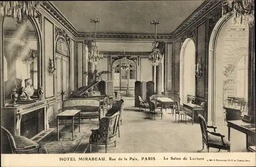 Ak Paris II, Rue de la Paix, Hôtel Mirabeau, Le Salon de Lecture