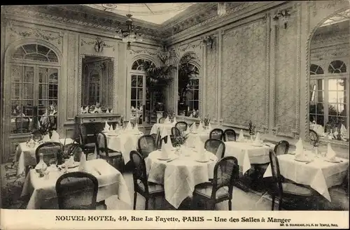 Ak Paris IX, Rue La Fayette, Nouveau Hôtel, une des Salles à Manger
