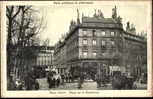 Ak Paris VIII, Place de La Madeleine, Etablissement, Kutschen, belebte Straßenszene