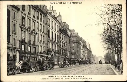 Ak Paris V, Quai de la Tournelle, Pferdefuhrwerke