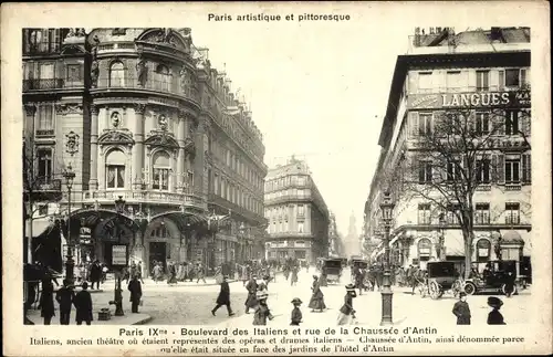Ak Paris IX Boulevard des Italiens, Rue Chaussée d'Antin