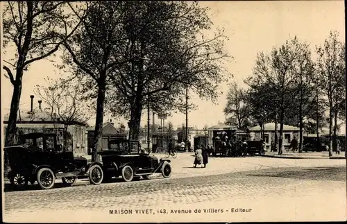 Ak Paris XVII, Avenue de Villiers, Autos, Pferdeomnibus