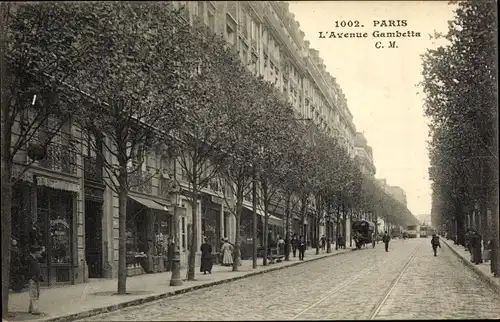 Ak Paris XX, Avenue Gambetta, Straßenbahnen, Pferdefuhrwerk