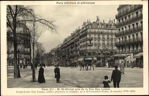 Ak Paris V, Boulevard de Saint Michel, Rue Gay Lissac, Straßenszene