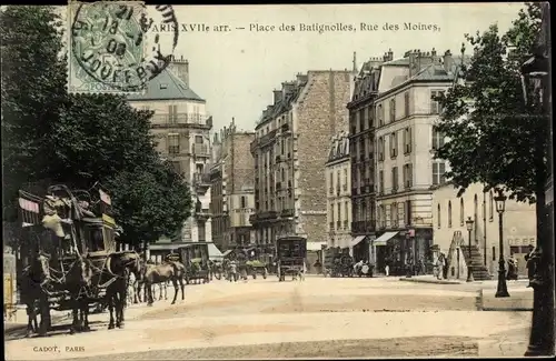 Ak Paris XVII, Place des Batignolles, Rue des Moines, Pferdeomnibus