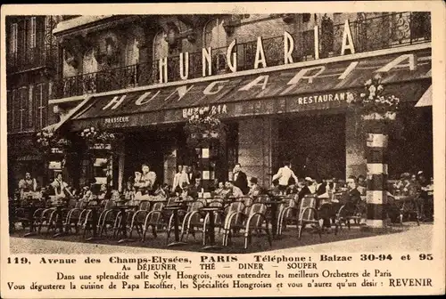 Ak Paris VIII., Avenue des Champs Elysees, Restaurant Hungaria