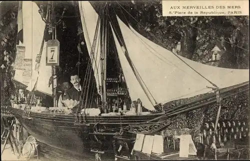 Ak Paris III., Aux Merveilles des Mers, Place de la Republique, Modellboot