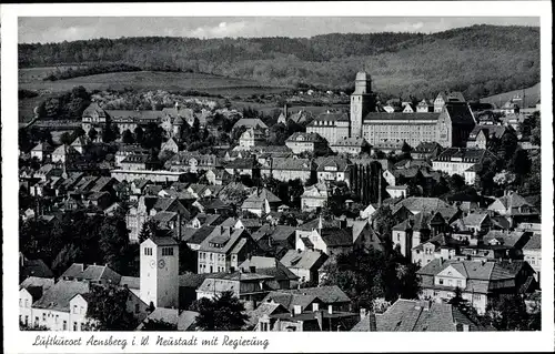 Ak Arnsberg Sauerland, Neustadt mit Regierung, Stadtpanorama