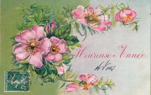 Präge Ak Glückwunsch, Blumen, Glitzer