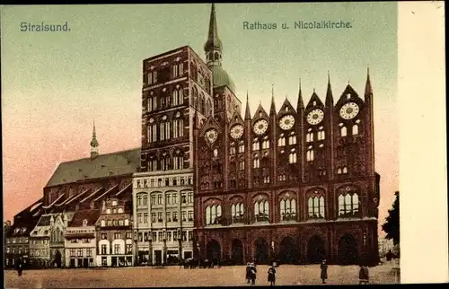 Ak Stralsund in Vorpommern, Rathaus, Nicolaikirche