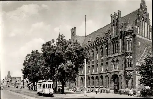 Ak Frankfurt an der Oder, Hauptpostgebäude, Zehmeplatz, Straßenbahn Linie E