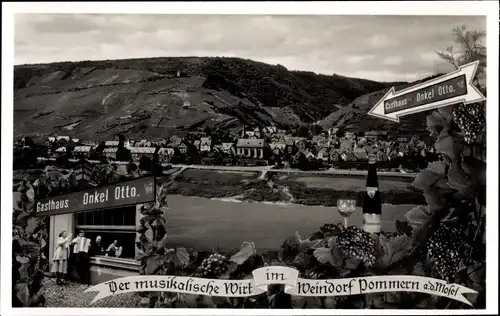 Ak Pommern an der Mosel, Ortspanorama, Gasthaus Onkel Otto, Wein