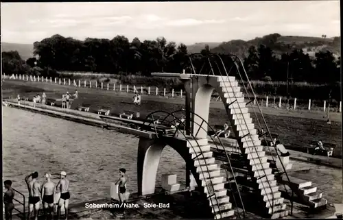 Ak Bad Sobernheim an der Nahe, Solebad, Freibad, Sprungturm