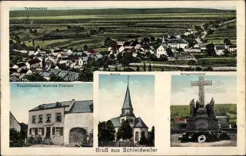 Ak Schleidweiler Zemmer in der Eifel, Kriegerdenkmal, Kirche, Posthilfestelle, Blick auf den Ort