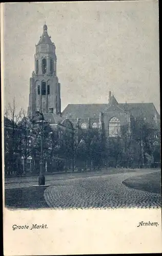 Ak Arnhem Gelderland Niederlande, Groote Markt, Kirche, Marktplatz